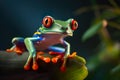 Beautiful rainbow colored crystal tree frog, decorative figurine, AI generative illustration