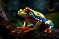 Beautiful rainbow colored crystal tree frog, decorative figurine, AI generative illustration Royalty Free Stock Photo