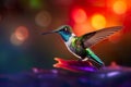 Beautiful rainbow colored hummingbird, decorative figurine, AI generative illustration