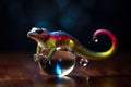 Beautiful rainbow colored salamander, multicolor fantasy insect, AI generative illustration