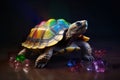 Beautiful rainbow colored tortoise, multicolor fantasy insect, AI generative illustration