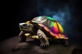 Beautiful rainbow colored tortoise, multicolor fantasy insect, AI generative illustration