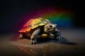 Beautiful rainbow colored tortoise, multicolor fantasy insect, AI generative illustration