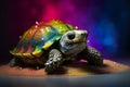 Beautiful rainbow colored tortoise, multicolor fantasy insect, AI generative illustration