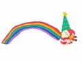 Cute Santa Claus, Beautiful rainbow plasticine, Christmas tree and gift box Royalty Free Stock Photo