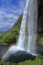 Beautiful Rainbow at Seljalandsfoss Waterfall, South Coast of Iceland