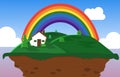 Beautiful Rainbow Summer Flying Hills Nature Landscape Illustration