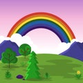 Beautiful Rainbow Summer Mountain Meadow Nature Landscape Illustration Royalty Free Stock Photo