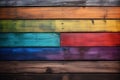 beautiful Rainbow wooden planks background generative AI