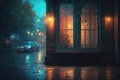 A beautiful rainy evening in the city, illustration AI