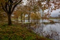 The beautiful rainy river Regge and the trees with colored autumn leaves