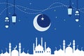 Beautiful Ramadan vector at night. decorated with traditional arabic lamps Royalty Free Stock Photo