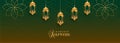 Beautiful ramadan kareem golden arabic style banner design