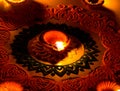 Beautiful rangoli art with diya lamp on diwali fetival-india Royalty Free Stock Photo