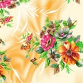 Beautiful raster pattern with nice watercolor digital flowers