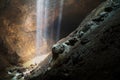 Beautiful ray of light inside Jomblang Cave