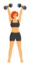 Beautiful readhead athletic, fitness woman exercising with dumbbells in sports wear. Young adult fitness female training