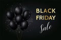 Beautiful realistic black balloons flying over white frame. Party elegant vector banner with space for text. Vector Royalty Free Stock Photo