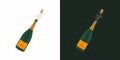 Realistic Champagne Bottle with Cork and Fizz Popping Out. Champagne Bottle Explosion. Editable Illustration. Royalty Free Stock Photo