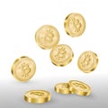 Beautiful realistic cryptocurrency vector of golden falling bitcoins on white background Royalty Free Stock Photo