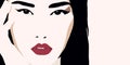 Realistic face of Asian girl or chinese woman with long straight hair, light skin and monolid eyes, illustration