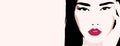 Realistic face of Asian girl or chinese woman with long straight hair, light skin and monolid eyes, illustration