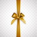 Beautiful realistic festive golden bow or ribbon isolated on transparent background.