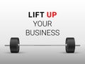 Realistic fitness business metaphor vector of an olympic barbell with black iron plates on white background