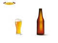Beautiful realistic graphic design vector of bottle and glass of beer Royalty Free Stock Photo
