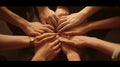 Teamwork, unity concept, group of friends put their hands together. Generative AI Royalty Free Stock Photo