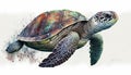 Watercolor sea turtle white background. Generative AI Royalty Free Stock Photo