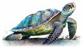 Watercolor sea turtle white background. Generative AI Royalty Free Stock Photo