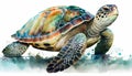 Watercolor sea turtle white background. Generative AI Royalty Free Stock Photo