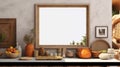 White blank frame mockup in living room interior background, Coastal boho style. Generative AI Royalty Free Stock Photo