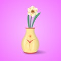 Beautiful realistic narcissus in a vase similar to a female body. Royalty Free Stock Photo