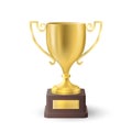 Beautiful realistic perspective front view vector of golden trophy cup Royalty Free Stock Photo