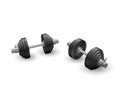 Beautiful realistic perspective view fitness vector of two black iron loadable dumbbells on white background