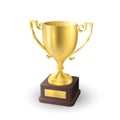 Beautiful realistic perspective view golden trophy cup vector Royalty Free Stock Photo