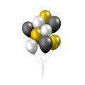 Beautiful realistic vector with a pack of golden, silver and black flying party balloons on white background Royalty Free Stock Photo