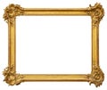 Beautiful rectangular vintage wooden old golden frame, isolated on white Royalty Free Stock Photo