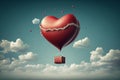 Beautiful red air balloon heart shape against blue sky. Romantic trip on Valentine\'s Day. Illustration Royalty Free Stock Photo