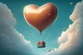 Beautiful red air balloon heart shape against blue sky. Romantic trip on Valentine\'s Day. Illustration Royalty Free Stock Photo