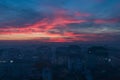 Beautiful red and blue clouds over small Serbian town of Jagodina