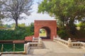 Beautiful red brick tunnel scenic of the Eternal golden castle Royalty Free Stock Photo