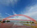 Beautiful the red bridge on the barito river Royalty Free Stock Photo