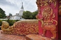 Beautiful red carving door of big temple.