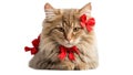 Beautiful red cat with bow isolated white background fun fluffy domestic