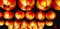 Beautiful red Chinese lantern decorating and hanging on ceiling at China temple, Singapore. Royalty Free Stock Photo