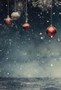 Beautiful red Christmas balls on a blue snowy background. Christmas card. Copy space for text Royalty Free Stock Photo