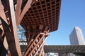 Beautiful the red-colored Tsuzumi Gate outside the Kanazawa Stat